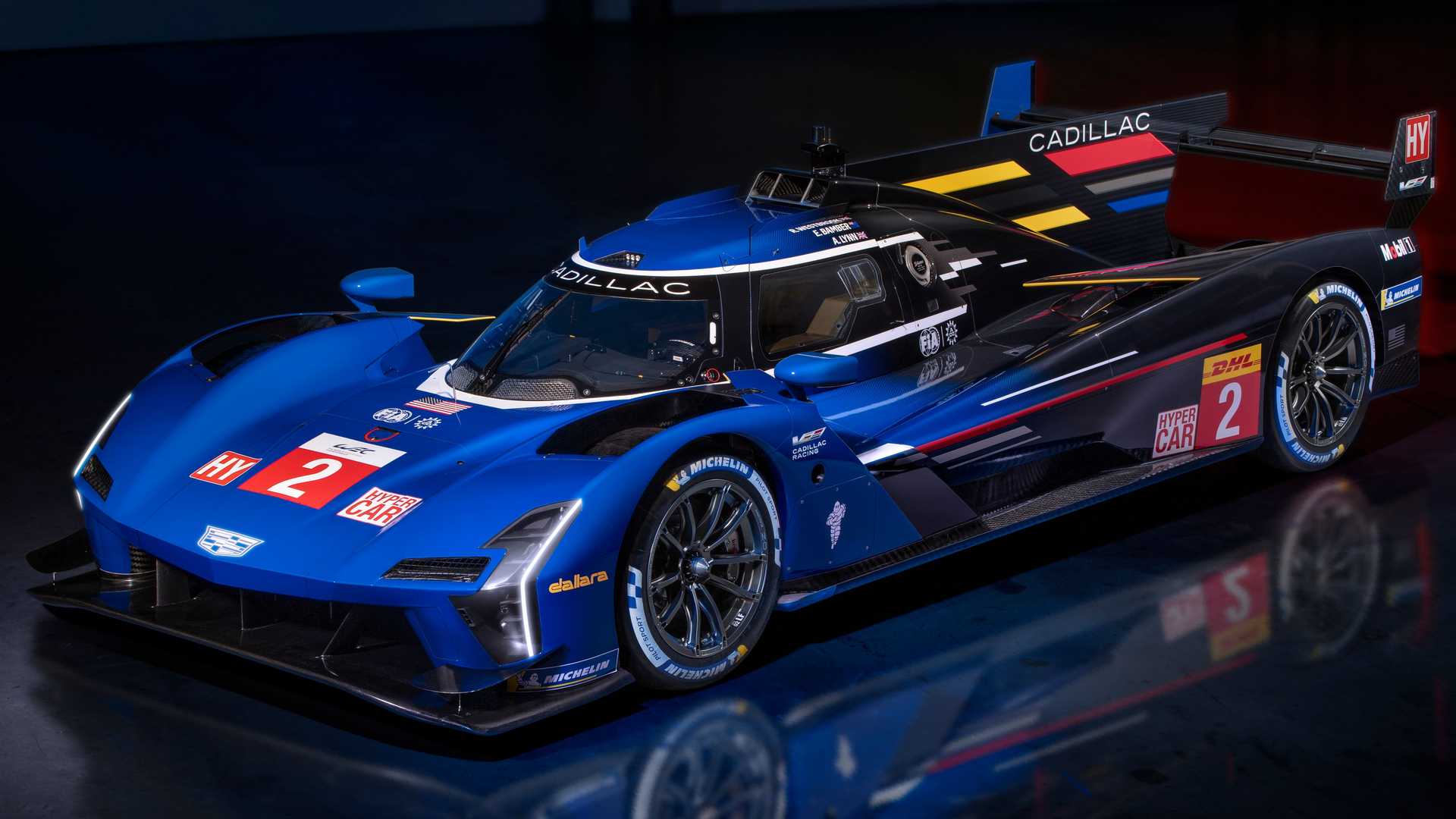 Cadillac V-LMDh Race Car Debuts In Blue, Red, and Gold Color Scheme