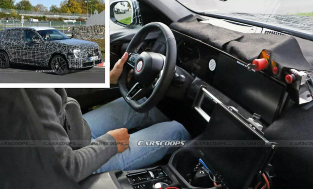 Spy images of the 2024 BMW X3 reveal its interior, a curved screen and minimalist gear lever
