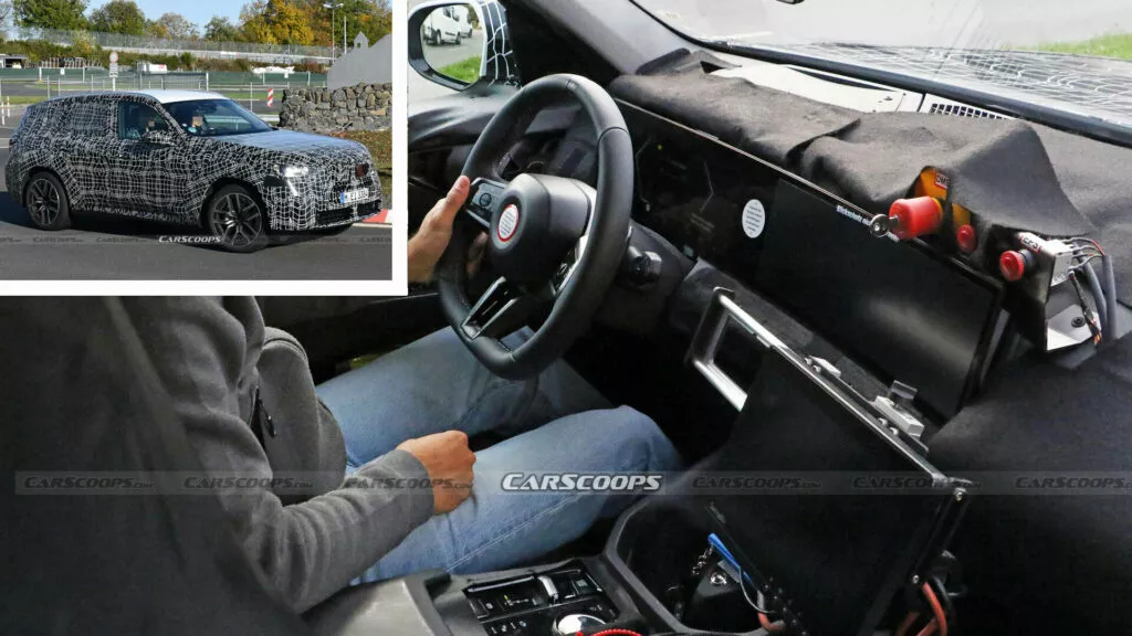 Spy images of the 2024 BMW X3 reveal its interior, a curved screen and minimalist gear lever
