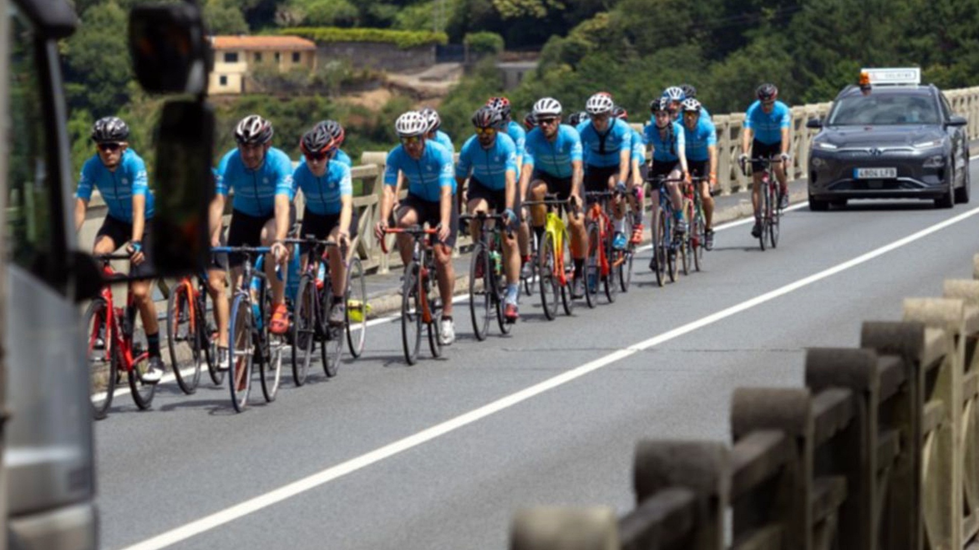 The cyclist escort vehicle is a roadside aid for cyclists that can save lives