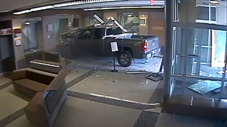 Video shows how a man crashed a pickup truck into a Colorado police station