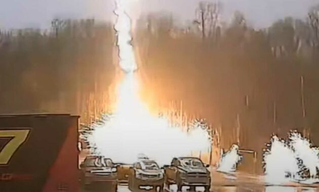 Watch Lightning Make A Shower Of Sparks In A NASCAR Team Parking Lot