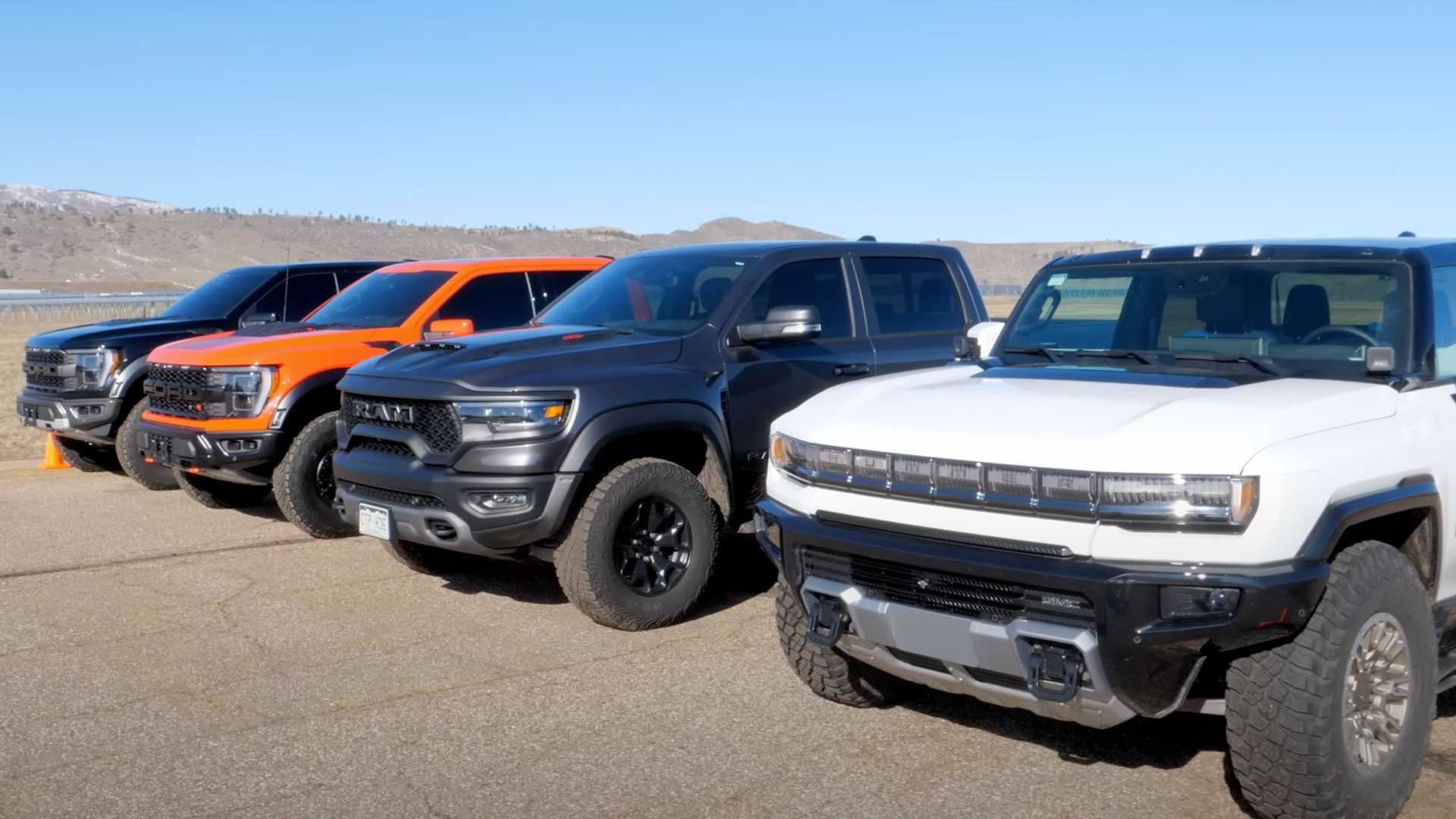 Hummer EV Faces Ford Raptor R, F-150 Raptor, Ram TRX In Drag Race