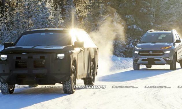 Spy Footage Captures 2024 Ram 1200 Being Tested Alongside Fiat Toro
