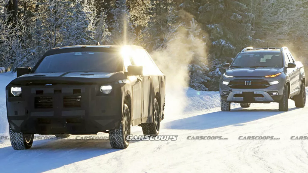 Spy Footage Captures 2024 Ram 1200 Being Tested Alongside Fiat Toro